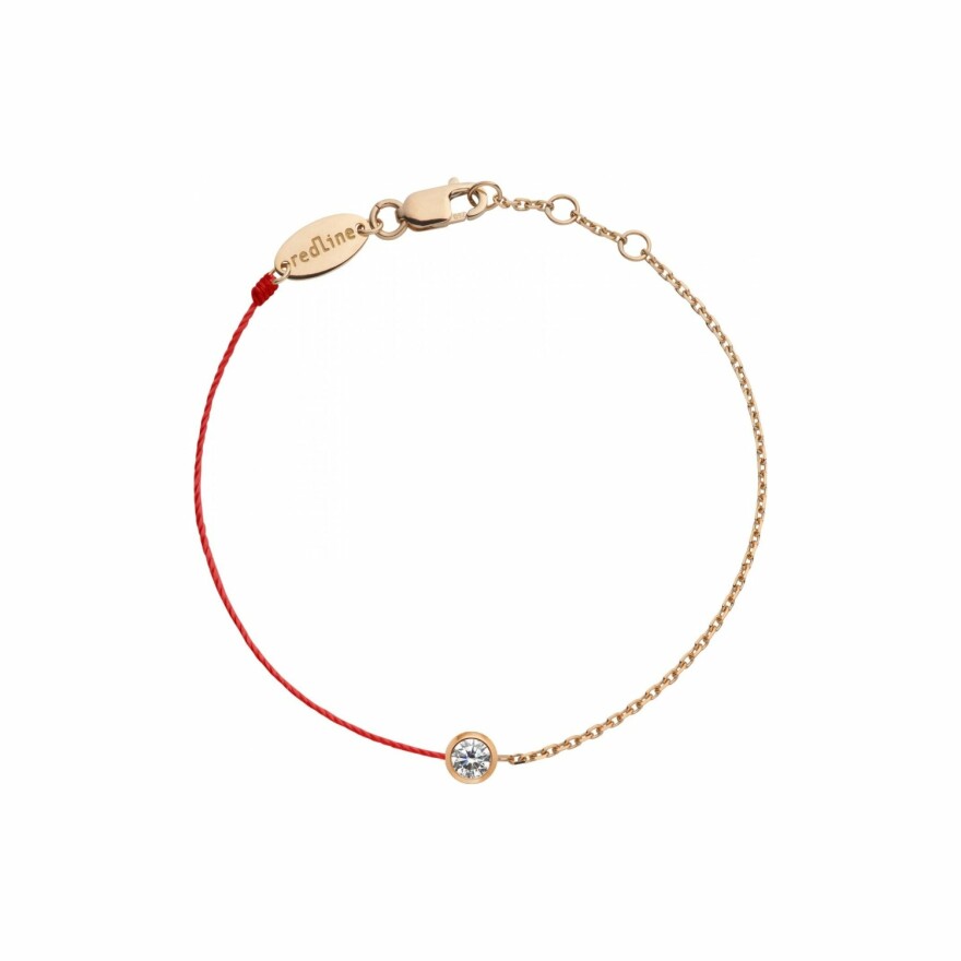Bracelet RedLine Pure Double fil rouge et chaîne avec diamant 0.10ct en serti clos, or rose
