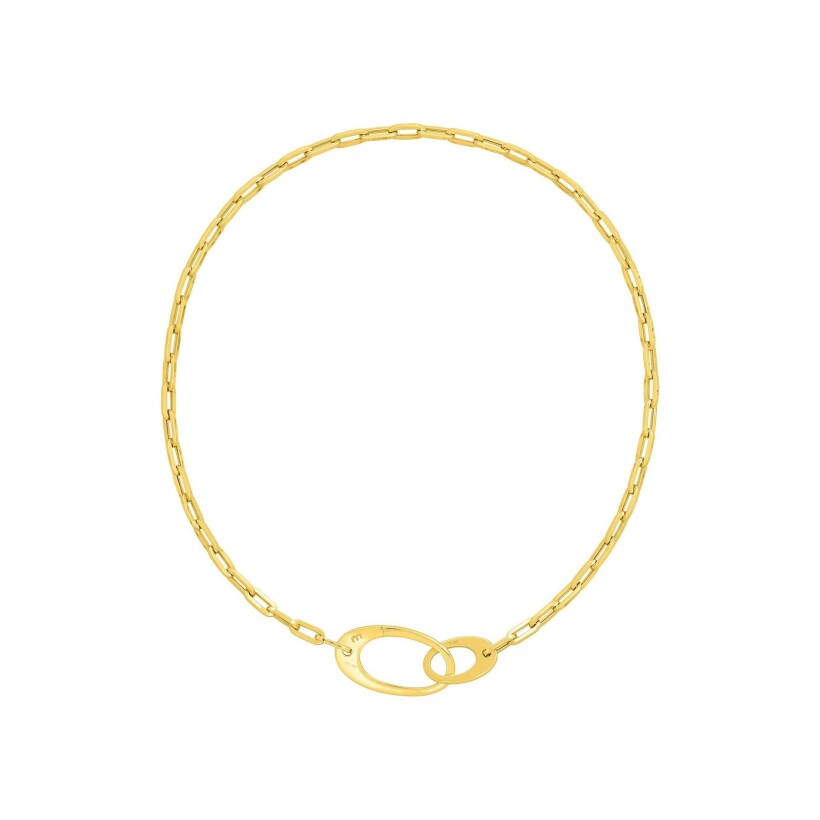 Collier maille rectangle et fermoir anneaux en or jaune
