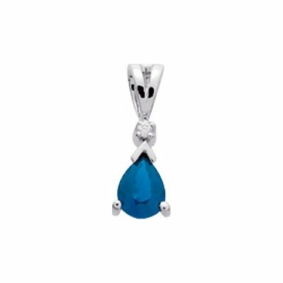 Pendentif en or blanc et saphir, diamants de 0.01ct