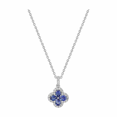 Collier en or blanc, saphir de 0.8ct et diamants de 0.19ct