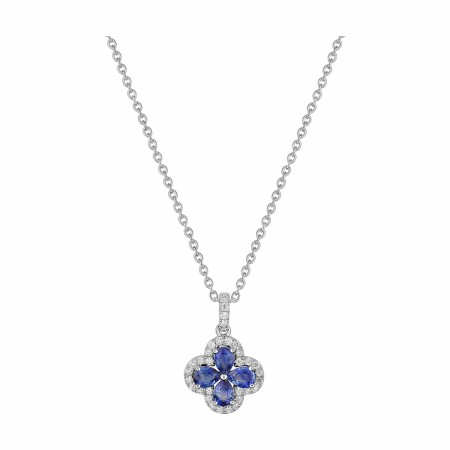 Collier en or blanc, saphir de 0.8ct et diamants de 0.19ct