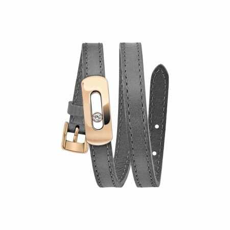 Messika My Move bracelet, pink gold, diamond, graphite grey leather