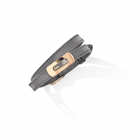 Messika My Move bracelet, pink gold, diamond, graphite grey leather