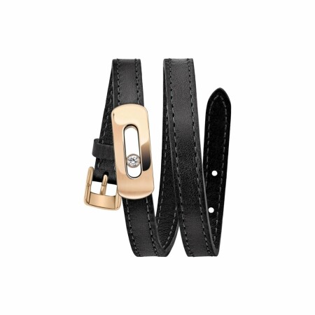 Messika My Move bracelet, pink gold, diamond, black leather