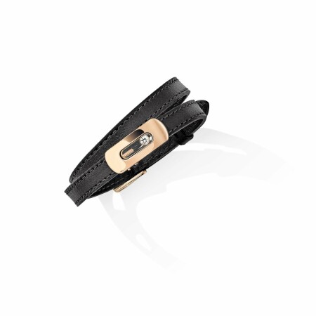 Messika My Move bracelet, pink gold, diamond, black leather