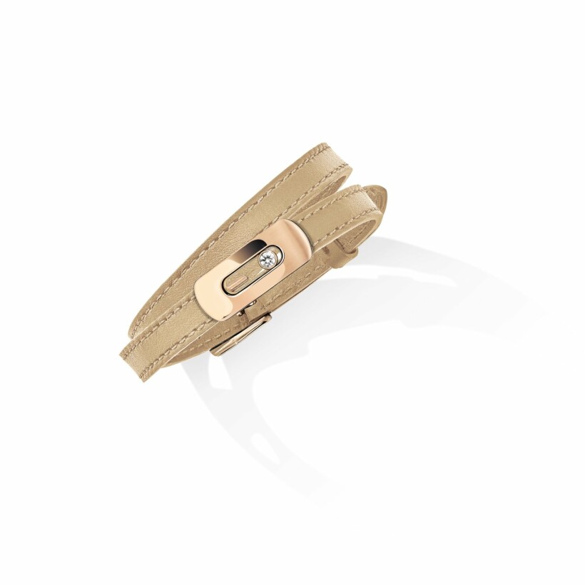 Messika My Move bracelet, pink gold, diamond, nude beige leather
