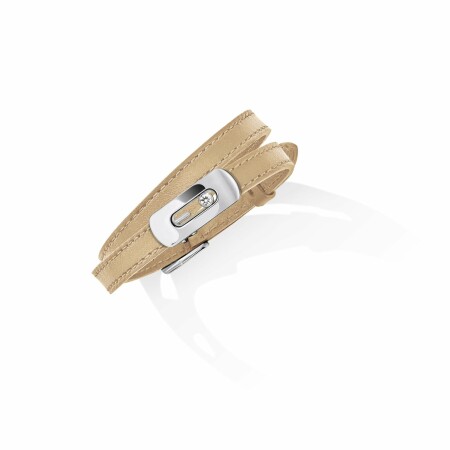 Messika My Move bracelet, white gold, diamond, nude beige leather