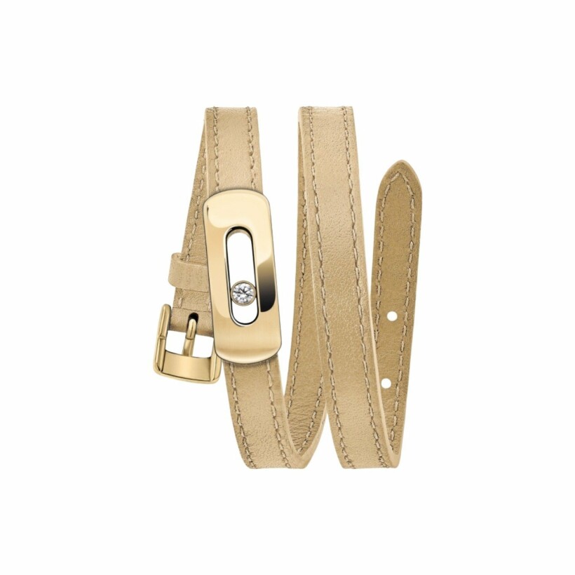 Messika My Move bracelet, yellow gold, diamond, nude beige leather