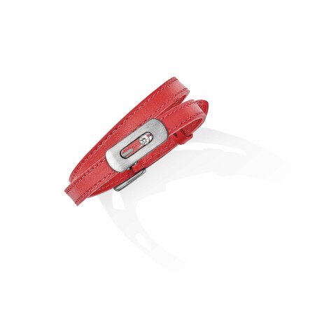 Messika My Move bracelet, natural titanium, diamond, cherry red leather