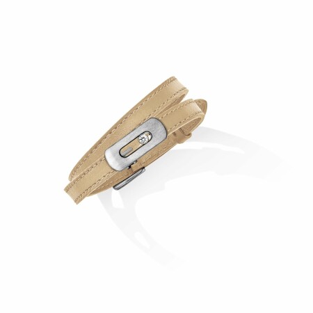 Messika My Move bracelet, natural titanium, diamond, nude beige leather