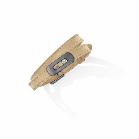 Messika My Move bracelet, graphite titanium, diamond, nude beige leather