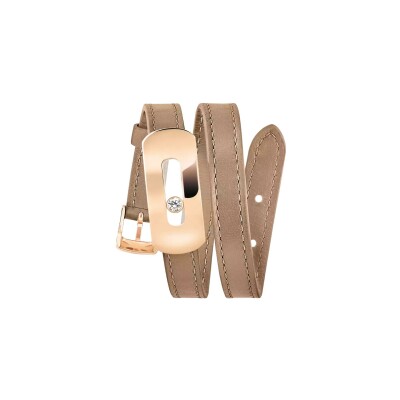 Bracelet Messika My Move XXL en cuir, or rose et diamants