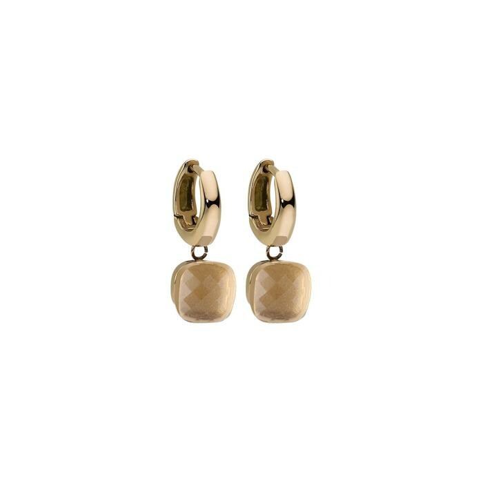 Boucles d'oreilles créoles QUDO Firenze en métal doré et pierre de couleur champagne
