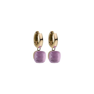 Boucles d'oreilles créoles QUDO Firenze en métal doré et pierre de couleur heather