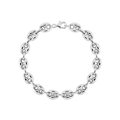 Bracelet chaîne maille grain de café en argent rhodié, taille 21cm