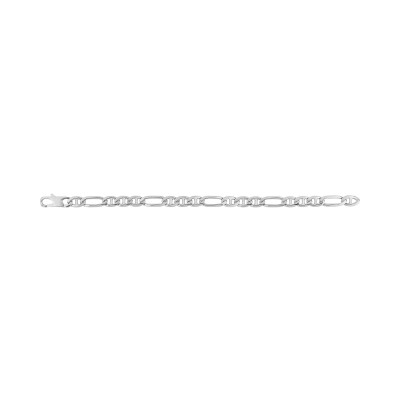 Bracelet maille marine alternée en argent rhodié, taille 21cm