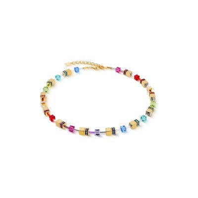 Collier Coeur de Lion GeoCUBE Iconic Metallic  en acier doré, hématite, cristaux Swarovski et strass