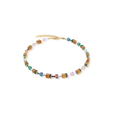 Collier Coeur de Lion GeoCUBE Iconic Metallic  en acier doré, hématite, cristaux Swarovski et strass