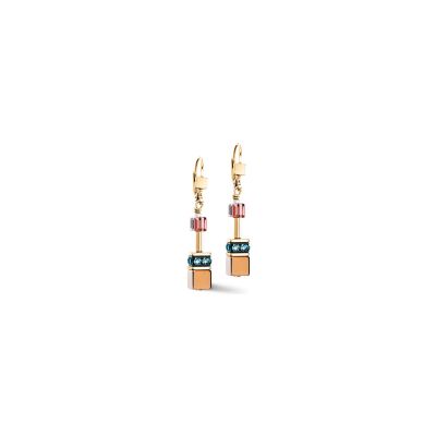 Boucles d'oreilles Coeur de Lion GeoCUBE Iconic Metallic  en acier doré, hématite, cristaux Swarovski et strass