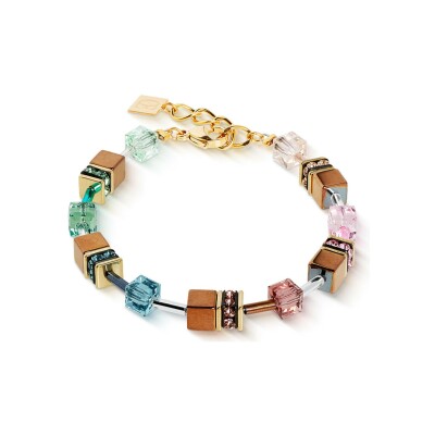 Bracelet Coeur de Lion GeoCUBE Iconic Metallic  en acier doré, hématite, cristaux Swarovski et strass