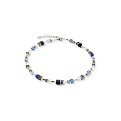 Collier Coeur de Lion GeoCUBE Precious Motion en acier doré, cristal de roche, onyx et cristaux Swarovski, strass et hématite