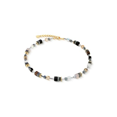 Collier Coeur de Lion GeoCUBE Precious Motion en acier doré, quartz fumé, agate et cristal de roche, onyx, cristaux Swarovski, strass et hématite