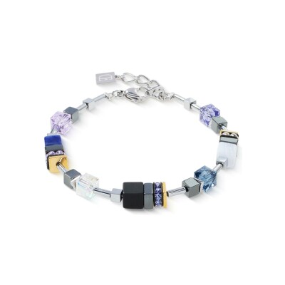 Bracelet Coeur de Lion GeoCUBE Precious Motion en acier doré, calcédoine, sodalite et onyx, cristaux Swarovski, strass et hématite