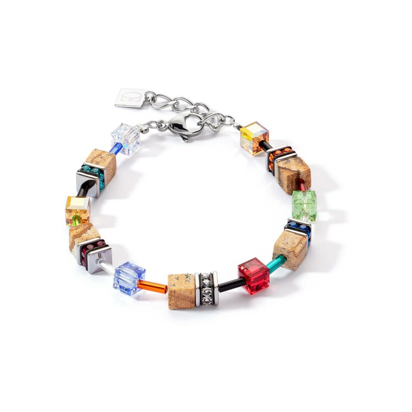 Bracelet Cœur de Lion GeoCUBE en acier, jaspe, cristaux et strass