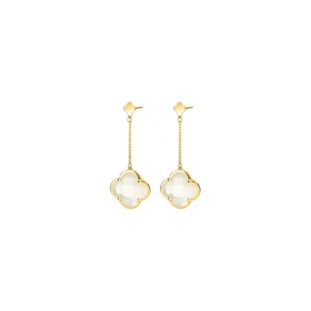 Boucles d'oreilles pendantes Morganne Bello Victoria en or jaune et nacres blanches