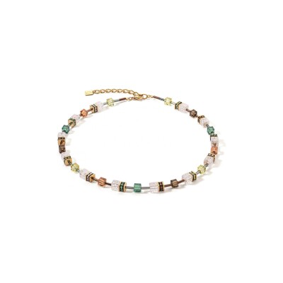 Collier Coeur de Lion GeoCUBE Iconic Nature en acier doré, cristal de roche, cristaux Swarovski et strass