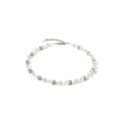 Collier Coeur de Lion GeoCUBE Iconic Nature en acier, cristal de roche, cristaux Swarovski et strass