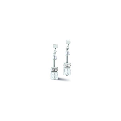 Boucles d'oreilles Coeur de Lion GeoCUBE Iconic Nature en acier, cristal de roche, cristaux Swarovski et strass