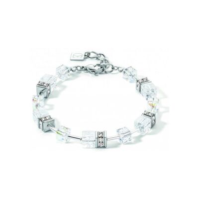 Bracelet Coeur de Lion GeoCUBE Iconic Nature en acier, cristal de roche, cristaux Swarovski et strass