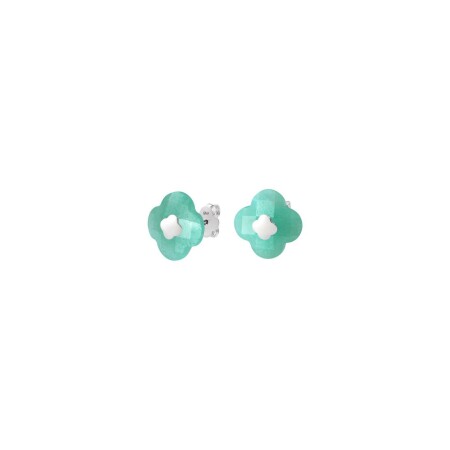 Boucles d'oreilles puces Morganne Bello Victoria coussin en or blanc et amazonite