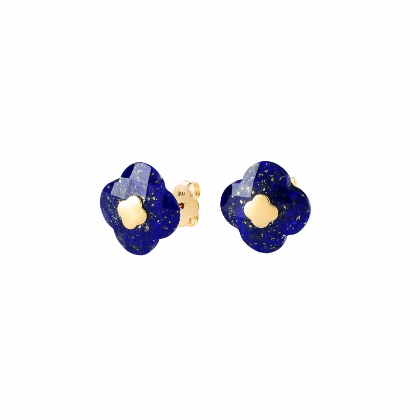 Boucles d'oreilles puce Morganne Bello Victoria Trèfle en or jaune et lapis lazuli