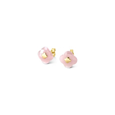 Boucles d'oreilles puces Morganne Bello Victoria coussin en or jaune et quartz guava