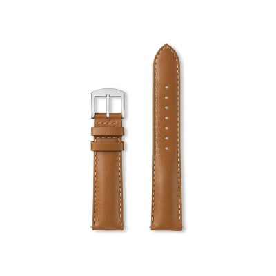 Bracelet montre Rochet New York en cuir satiné cognac, anse d'clic - 16mm