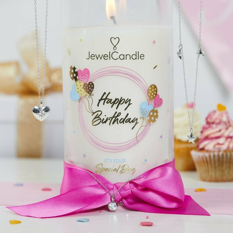 Bougie JewelCandle Happy Birthday avec collier en argent