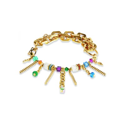 Bracelet Coeur de Lion Sunray Cube en acier doré, cristal de roche, cristaux Swarovski et strass