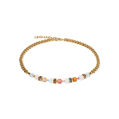 Collier Cœur de Lion GeoCUBE en métal doré, cristal de roche, cristaux Swarovski et rondelle de strass
