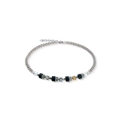 Collier Coeur de Lion GeoCUBE Fusion en acier, onyx, cristaux Swarovski et strass