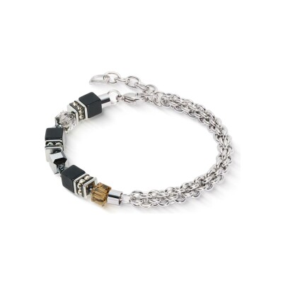 Bracelet Coeur de Lion GeoCUBE Fusion en acier, onyx, cristaux Swarovski et strass