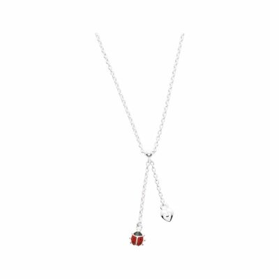 Collier coeur et coccinelle en argent rhodié