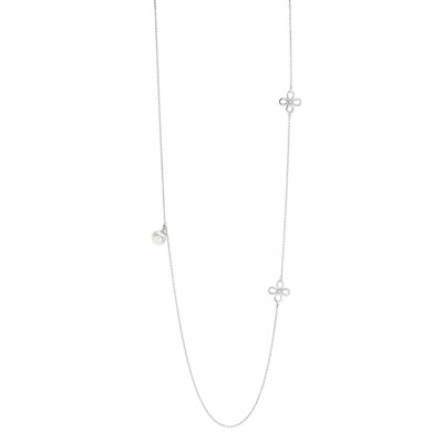 Collier sautoir Murat en argent, perle et oxydes de zirconium