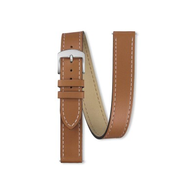 Bracelet montre Rochet Manhattan en cuir satiné cognac, anse d'clic - 14mm