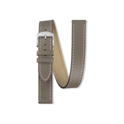 Bracelet montre Rochet Manhattan en cuir satiné taupe, anse d'clic - 14mm