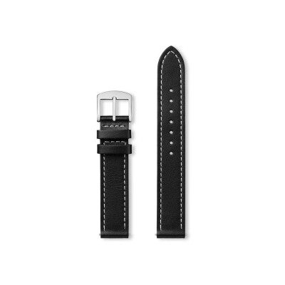 Bracelet montre Rochet Manhattan en cuir satiné noir, anse d'clic - 18mm