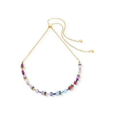 Collier Coeur de Lion GeoCUBE Iconic Chain Mystic Orchid en acier doré, cristaux Swarovski, oeil de tigre et polaris, strass et verre