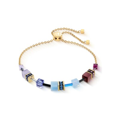 Bracelet Coeur de Lion GeoCUBE Iconic Chain Mystic Orchid en acier doré, cristaux Swarovski, oeil de tigre et strass et verre