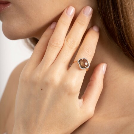 Bague Morganne Bello Victoria en or rose, diamants et quartz